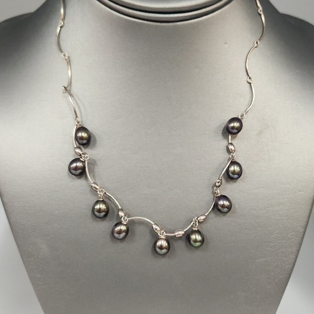 925 Sterling Silver Dyed Freshwater Pearl Drop Necklace 18"